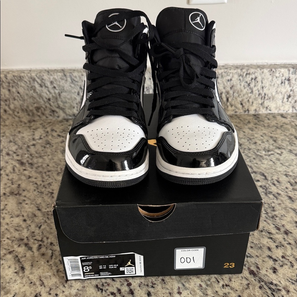 Jordan High-Top Sneakers in Black and White Patent